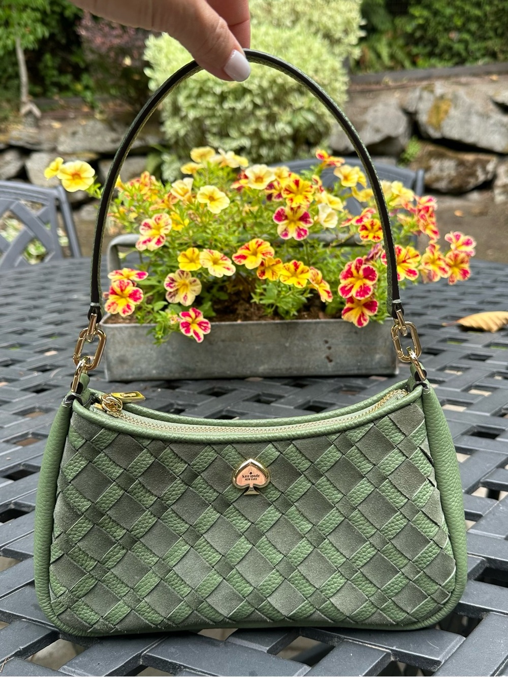 Kate Spade Green Kayla Small Convertible Woven Shoulder Bag
